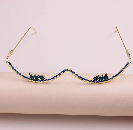Luxury Half Frame Sparkling Crystal Sunglasses UV Protection Rhinestone Sunglasses Without Lens