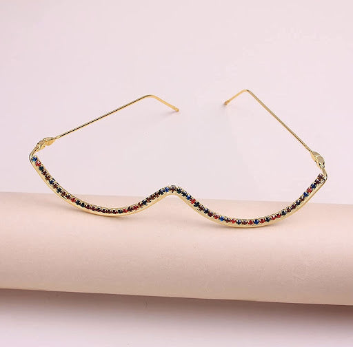 Luxury Half Frame Sparkling Crystal Sunglasses UV Protection Rhinestone Sunglasses Without Lens