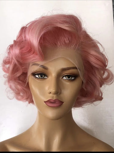 Minette-pixie 13"4 short body wave frontal pink wig - Menkie Luxy