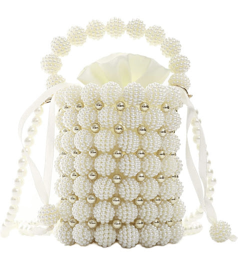 Handmade Pearl Beaded Evening Handbag Top Handle Purse with InnerBag & DustBag