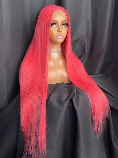 tinae 13”6 transparent lace frontal pink wig, 26"