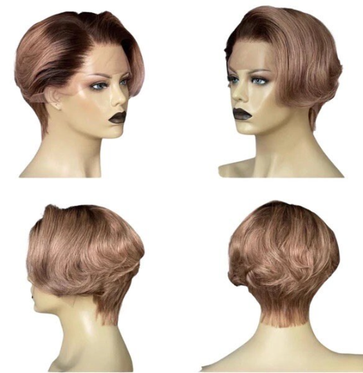 Mbonge-13*4 frontal transparent lace  100% human hair short cut pixie wig