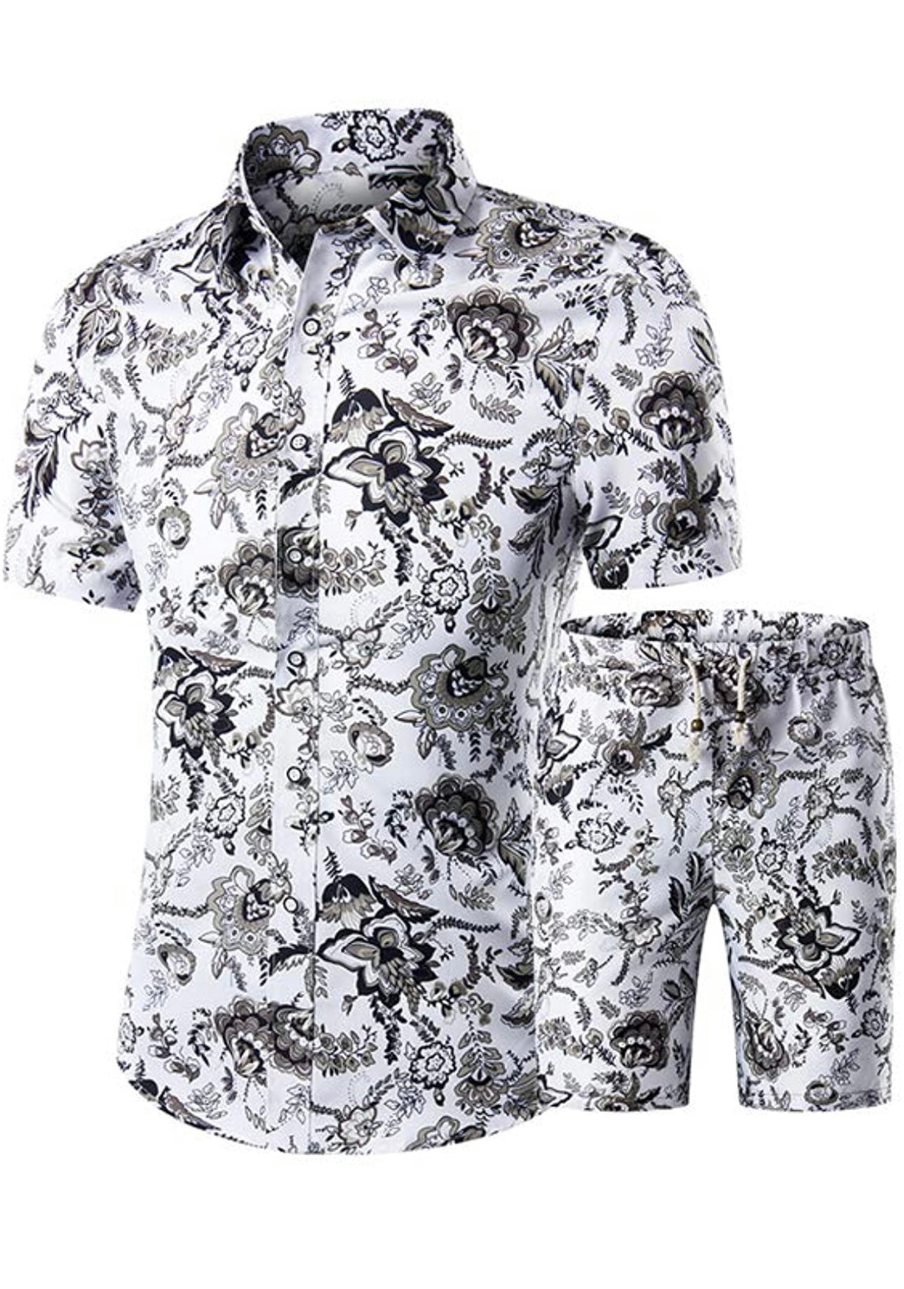 Men summer 2 piece Tracksuit Casual Button Down Short Sleeve Hawaiian Shirt and Shorts Suit