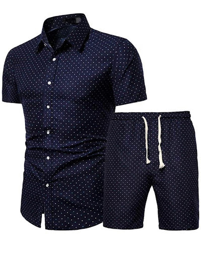 Men summer 2 piece Tracksuit Casual Button Down Short Sleeve Hawaiian Shirt and Shorts Suit - Menkie Luxy