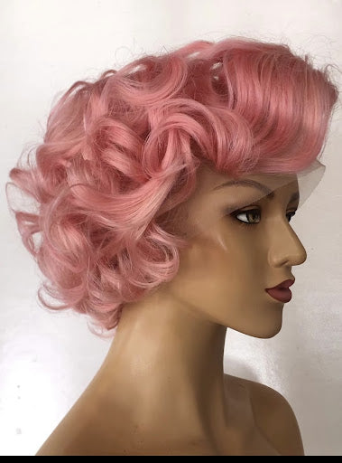 Minette-pixie 13"4 short body wave frontal pink wig
