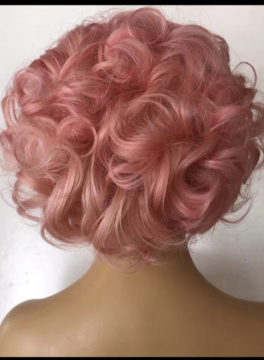 Minette-pixie 13"4 short body wave frontal pink wig - Menkie Luxy