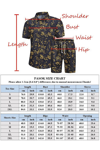 Men summer 2 piece Tracksuit Casual Button Down Short Sleeve Hawaiian Shirt and Shorts Suit - Menkie Luxy