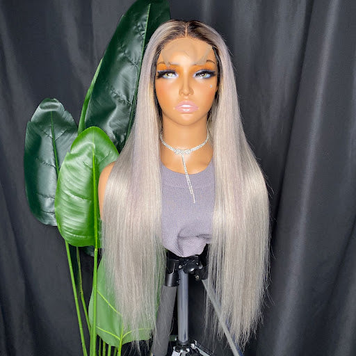 Cleopatra Transparent sexy frontal straight wig 24 inches Grey 180 density