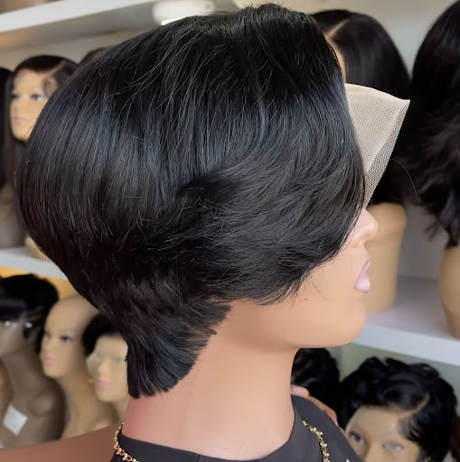Teyenne - 13'4 transparent short cut black pixie frontal wig - Menkie Luxy